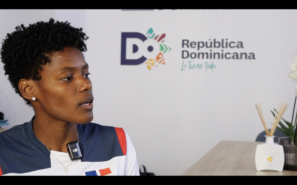 Marileidy Paulino while talking to Centro Caribe Sports at La Casa Dominicana in Paris 2024. (Credit: Centro Caribe Sports)